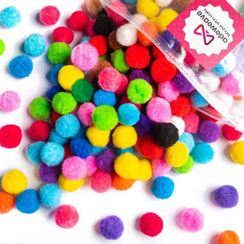 adeweave 1 Inch 300 Pom poms – Soft and Fluffy Craft Pom Pom Balls – Multicolor Craft Supplies Pompoms for Arts and Crafts in a Reusable Box, Large Puff Ball Ideal for DIY and School Activities - Image 1